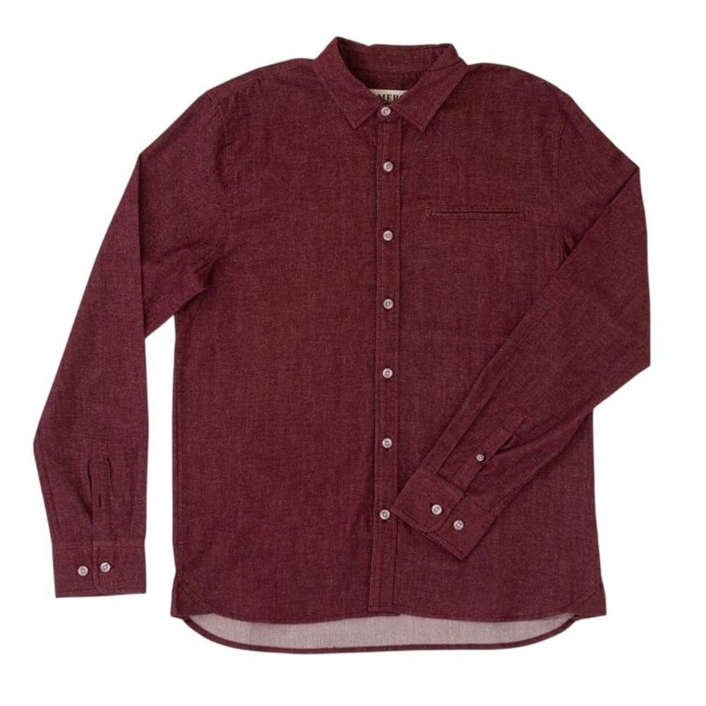 Roamers Mens Willow Collared Long-Sleeved Shirt / Burgundy